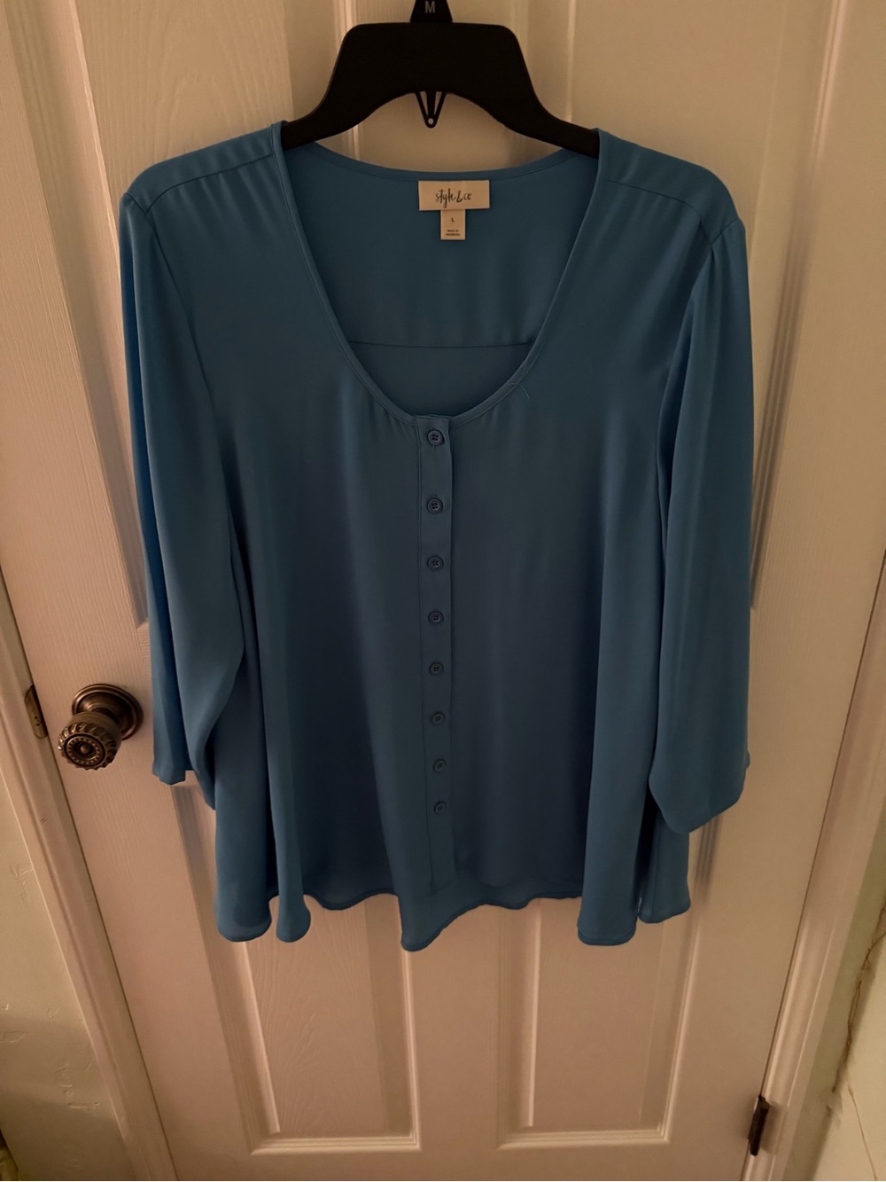 Style and Co. Blue Button-Front Scoop Neck Top